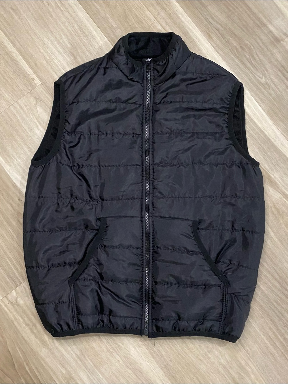 Black Puffer Vest Mens XXL Double Sided Reversible Fleece Padded Quilted Jacket